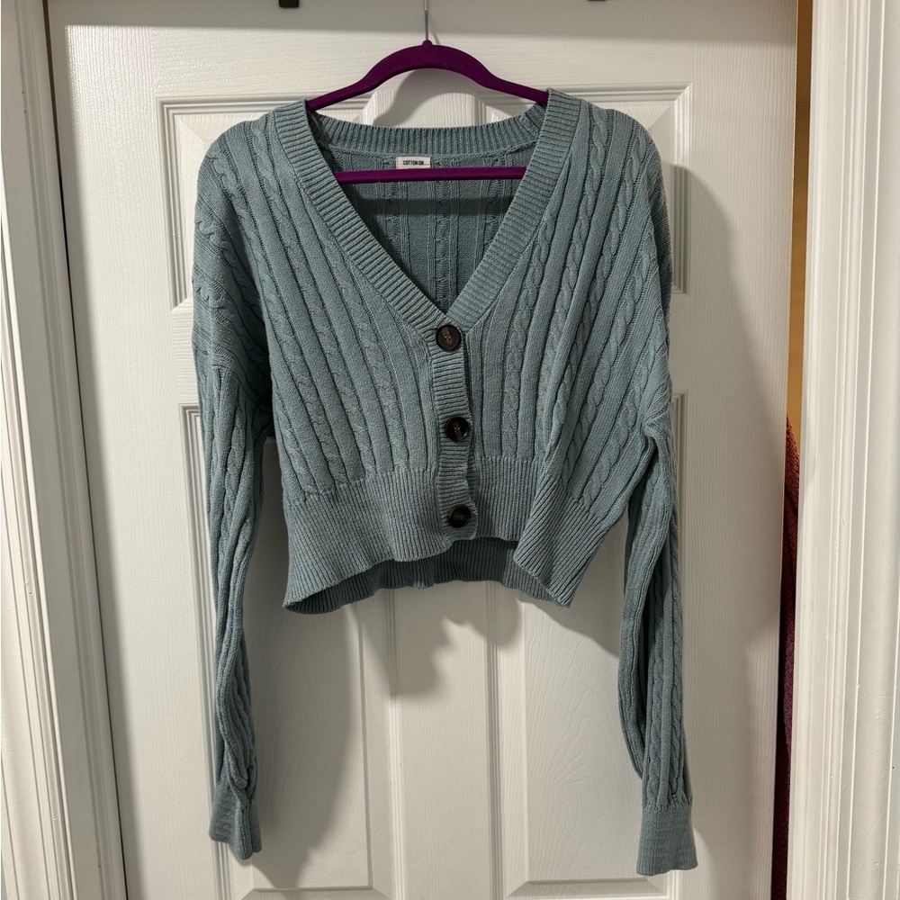 Baby blue V-neck button up sweater